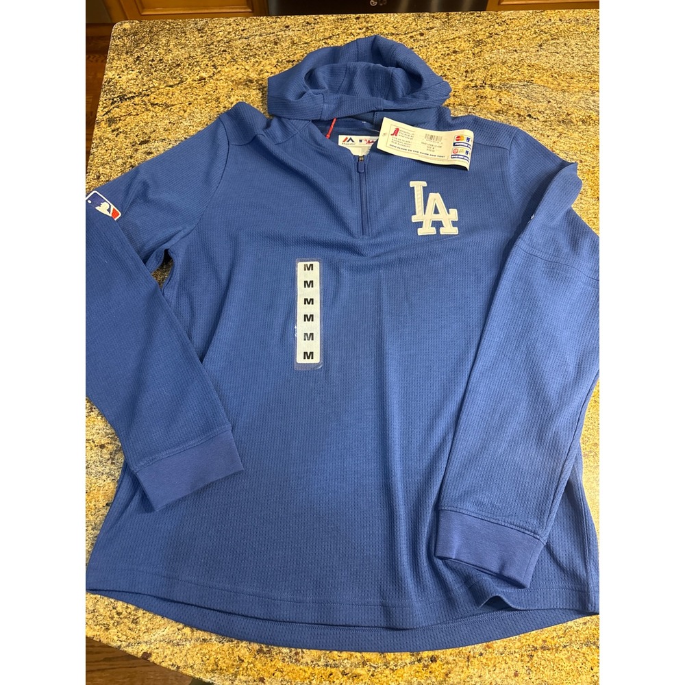NWT Majestic MLB Authentic Los Angeles Dodgers Blue 1/4 Zip Hoodie Mens M $100